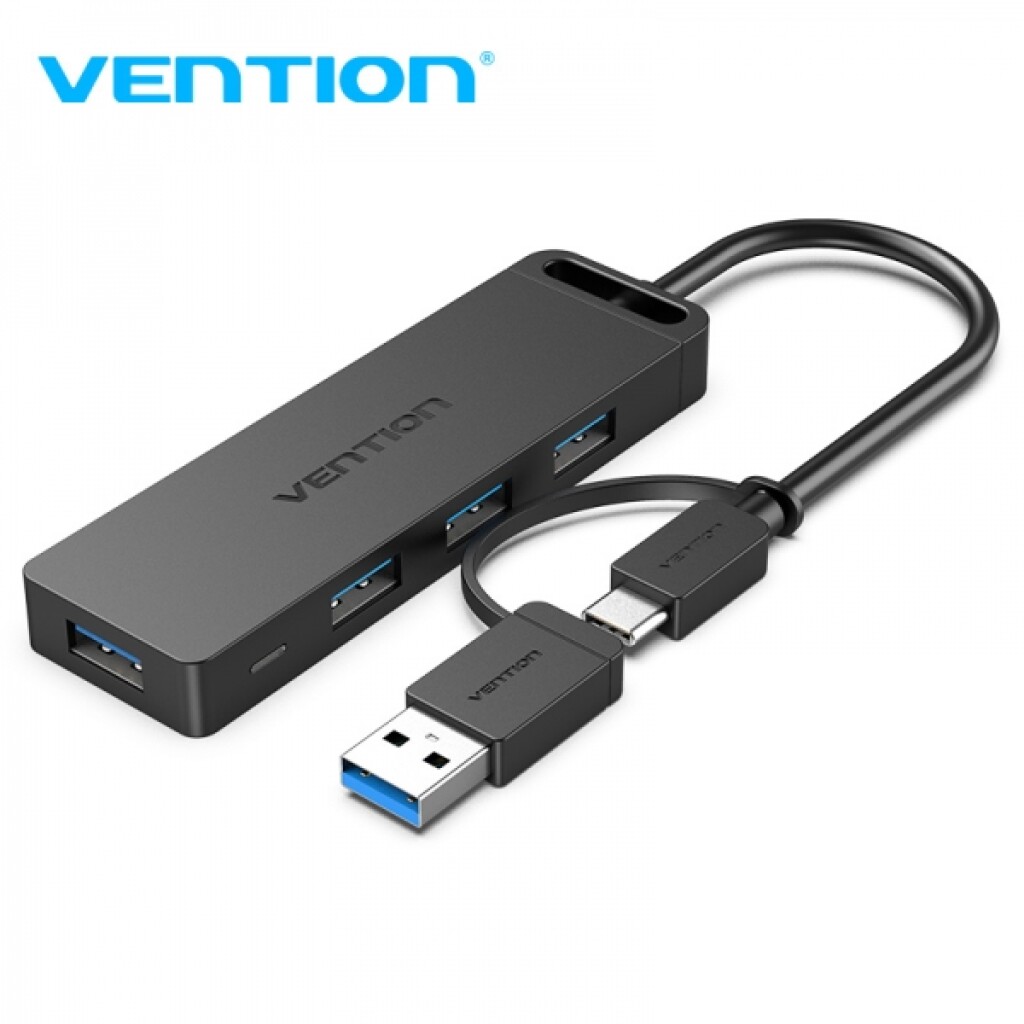 Thumbnail-Vention HUB 5 em 1 USB 3.0 e USB-C para 4xUSB/USB-C PD – 0,15m – Cor Preto