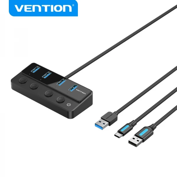 Thumbnail-Vention HUB 4 em 1 USB 3.0 a 4xUSB/USB-C PD inclui cabo de carregamento USB macho – USB-C – cor preta