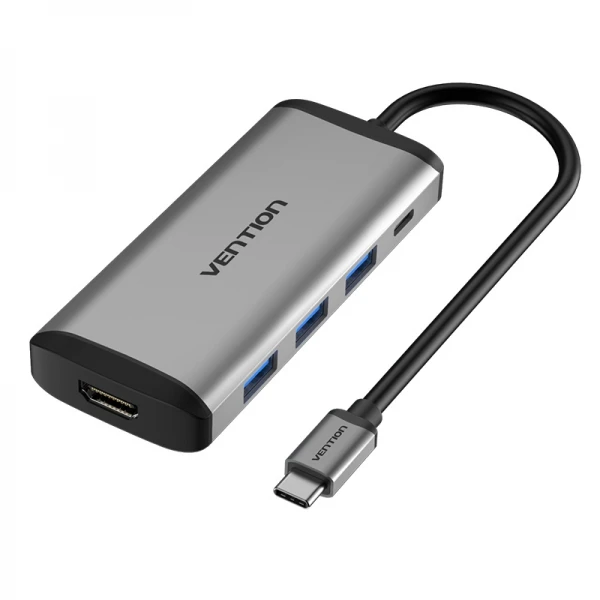 Thumbnail-Vention Docking Station 5 em 1 USB-C para HDMI 4K/3xUSB3.0/PD100W – 0,15m – Cor Cinza