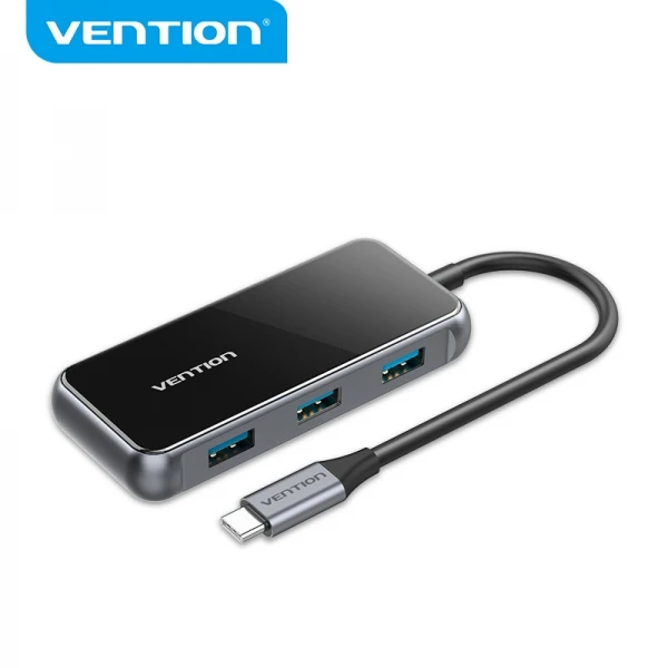 Thumbnail-Vention HUB 5 em 1 USB-C para USB3.0*4/PD – 0,15m – Cor Piano Cinza