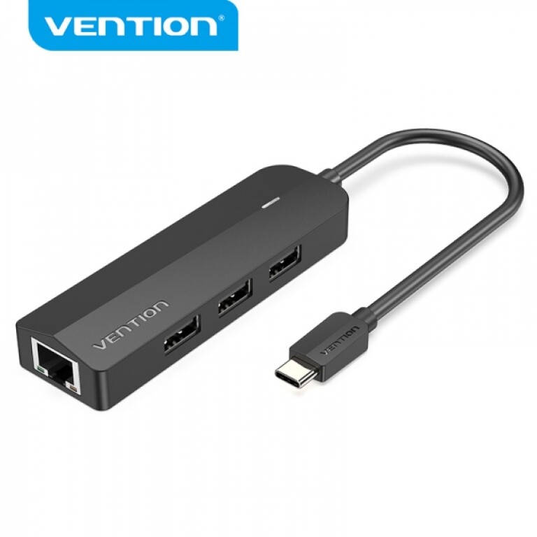 Thumbnail-Vention HUB 5 em 1 USB-C para 3xUSB2.0/RJ45/Micro B alimentado – 0,15m – Cor Preto