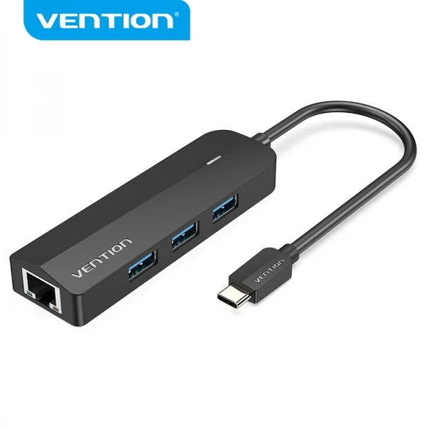 Thumbnail-Vention HUB 5 em 1 USB-C para 3xUSB3.0/RJ45/Micro B alimentado – 0,15m – Cor Preto