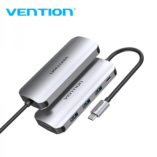 Thumbnail-Vention Docking Station 5 em 1 USB-C para HDMI 4K/3xUSB3.0/PD – 0,15m – Cor Cinza Metálico