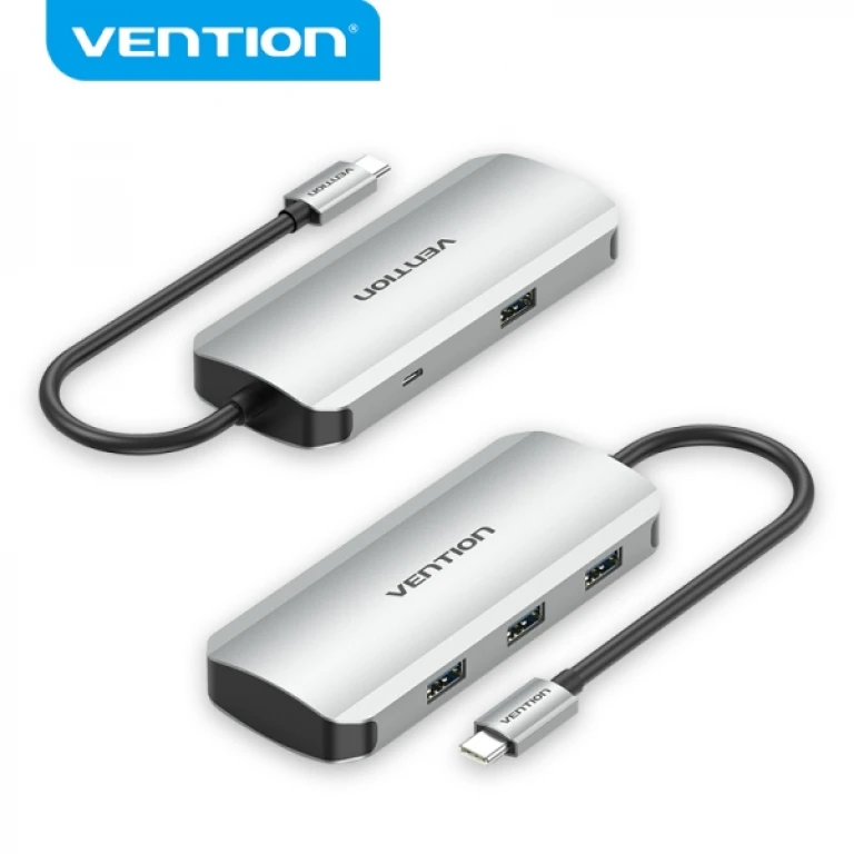 Thumbnail-Vention HUB 5 em 1 USB-C para 4xUSB/MicroUSB alimentado – 0,15m – Cor Cinza