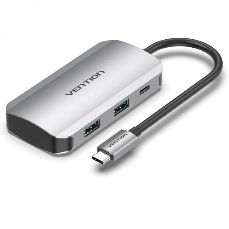 Thumbnail-Vention HUB 5 em 1 USB-C para 4xUSB3.0/PD100W – 0,15m – Cor Cinza