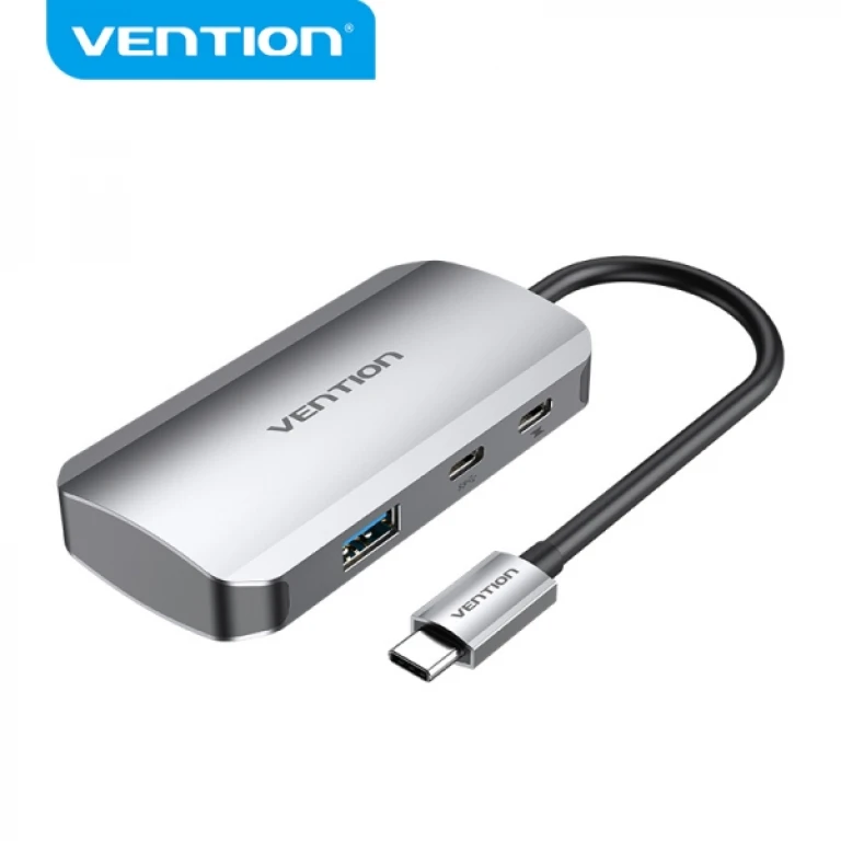 Thumbnail-Vention HUB 5 em 1 USB-C para 3xUSB3.0/USB-C Gen1/PD100W – 0,15m – Cor Cinza