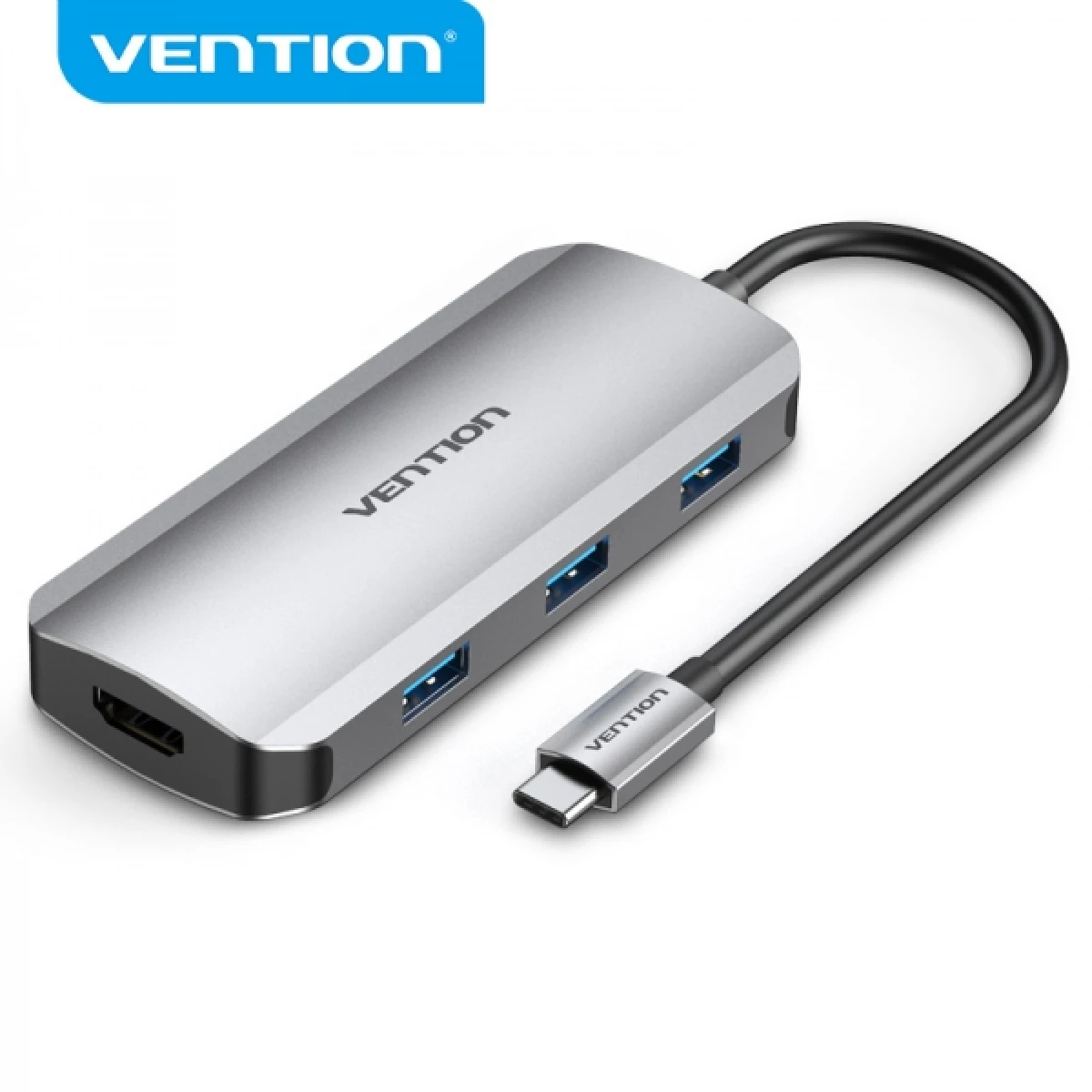 Thumbnail-Vention Docking Station 6 em 1 USB-C para HDMI 4K/3xUSB3.0/USB-C Gen1/PD100W – 0,15m – Cor Cinza