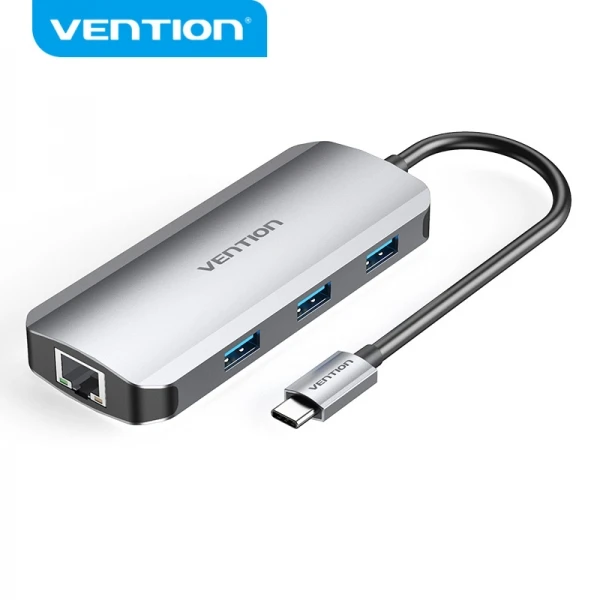 Thumbnail-Vention Docking Station 6 em 1 USB-C para HDMI 4K/3xUSB3.0/RJ45/PD100W – 0,15m – Cor Cinza