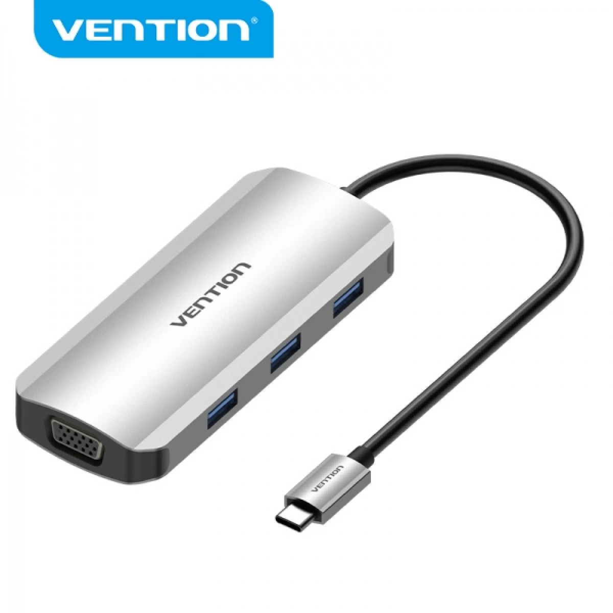 Thumbnail-Vention Docking Station 6 em 1 USB-C para HDMI/VGA/3xUSB3.0/PD100W – 0,15m – Cor Cinza