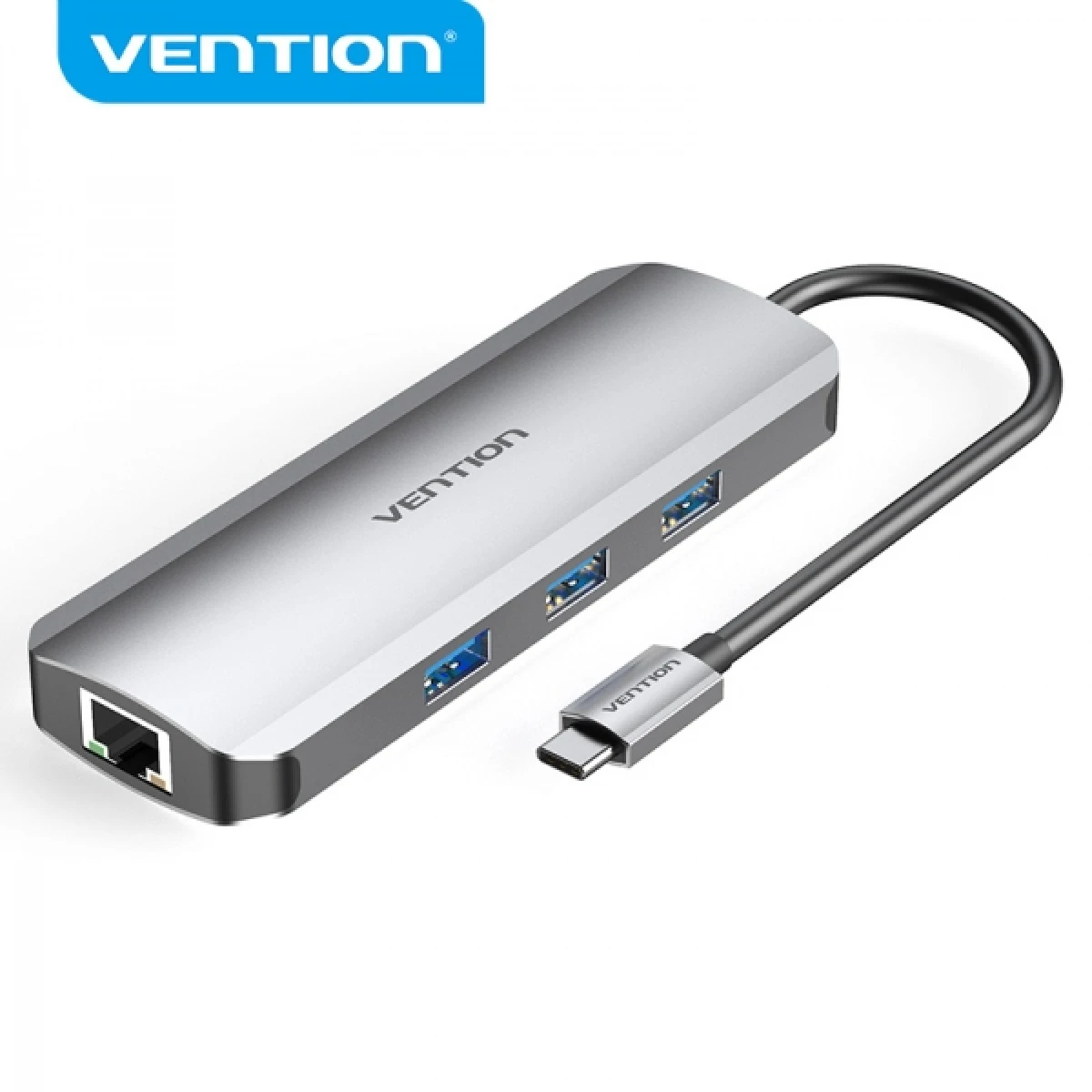 Thumbnail-Vention Docking Station 8 em 1 USB-C para HDMI 4K/3xUSB 3.0/SD Reader/MicroSD/RJ45/PD 100W – 0,15m – Cor Cinza