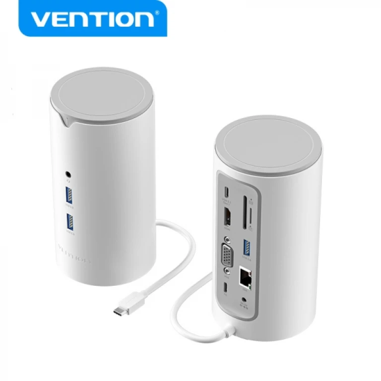 Thumbnail-Vention Docking Station 12 em 1 USB-C para HDMI 4K/VGA/3xUSB3.0/USB-C Gen1/RJ45/Leitor SD/2XJack Audio/DC 5V/PD100W TPHWC – 0,15m – Cor Blanco