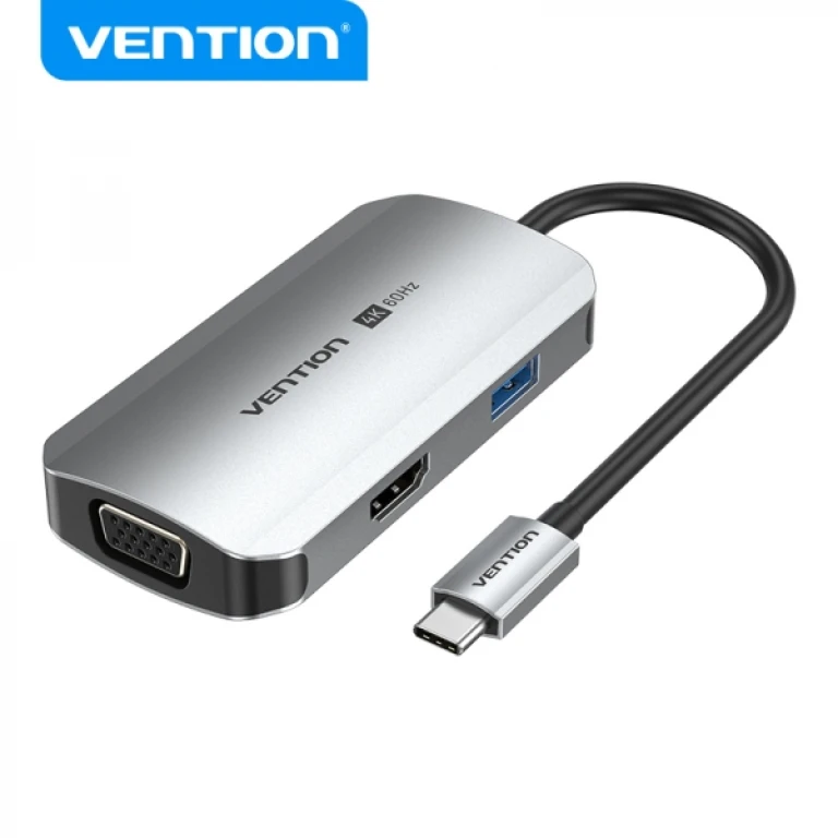 Thumbnail-Vention Docking Station 4 em 1 USB-C para HDMI 4K/VGA/USB 3.0/PD – 0,15m – Cinza Alumínio