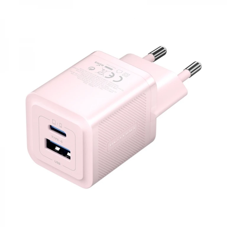 Thumbnail-Carregador de parede Vention GaN 2 portas USB (C+A) (30W/30W) – Quick Charge EU – Cor Rosa