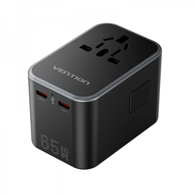 Thumbnail-Adaptador de viagem universal Vention GaN 65W – 3 portas USB (C+C+A 65W/65W/30W) – Cor Preto