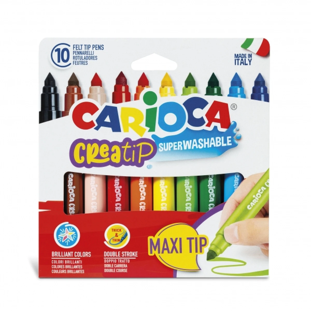 Thumbnail-Carioca Creatip Maxi Pacote de 10 Marcadores – Tinta Superlavável – Maxi Tip com Traço Duplo – Ponta Bloqueada e Tampa Ventilada – Várias Cores