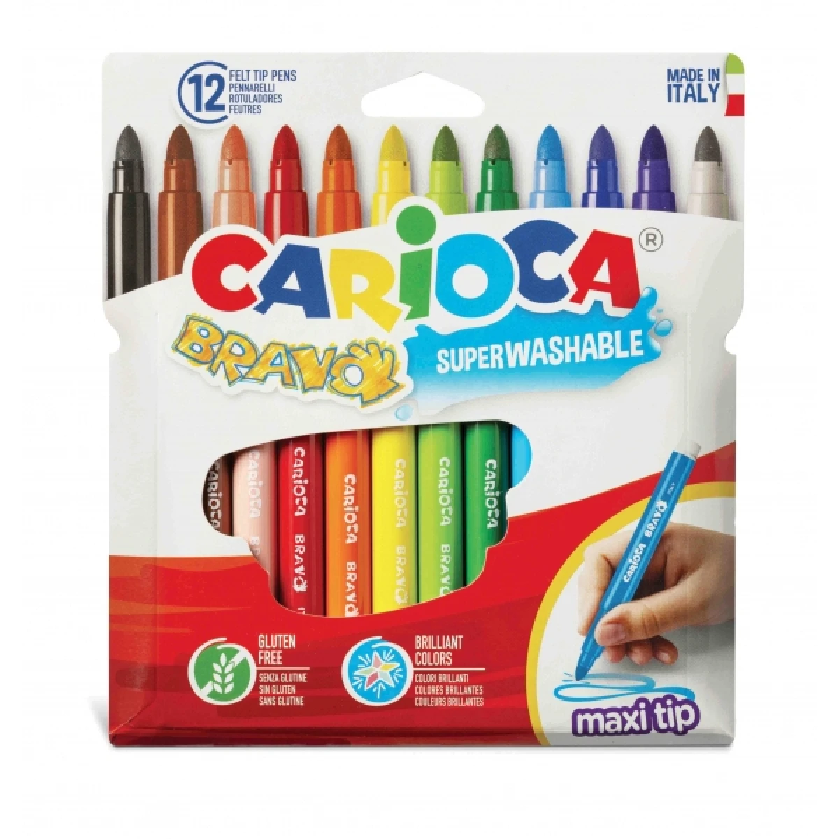 Thumbnail-Carioca Bravo Pacote de 12 Marcadores – Corpo Maxi Octogonal – Tinta Superlavável – Ponta Maxi Locked 6mm – Tampa Ventilada – Várias Cores
