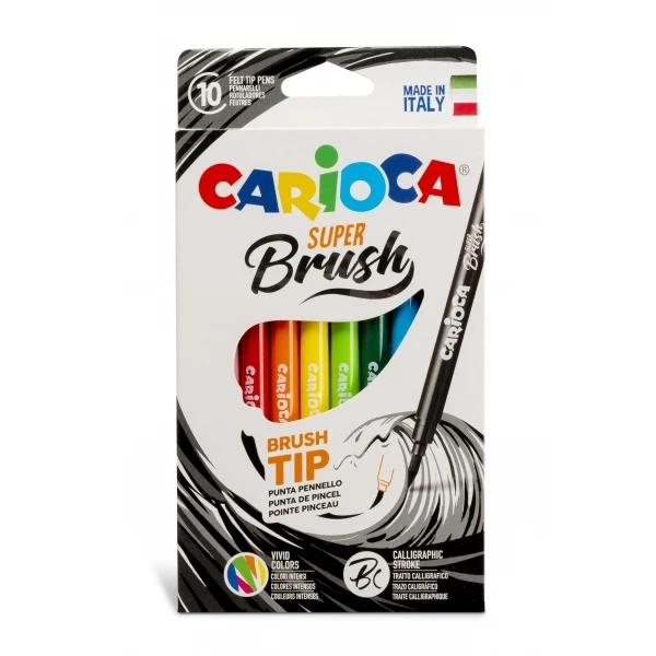 Thumbnail-Carioca Super Brush Pack com 10 marcadores – Ponta de pincel macia e flexível – Tinta lavável – Cores super brilhantes – Perfeito para caligrafia e letras – Várias cores