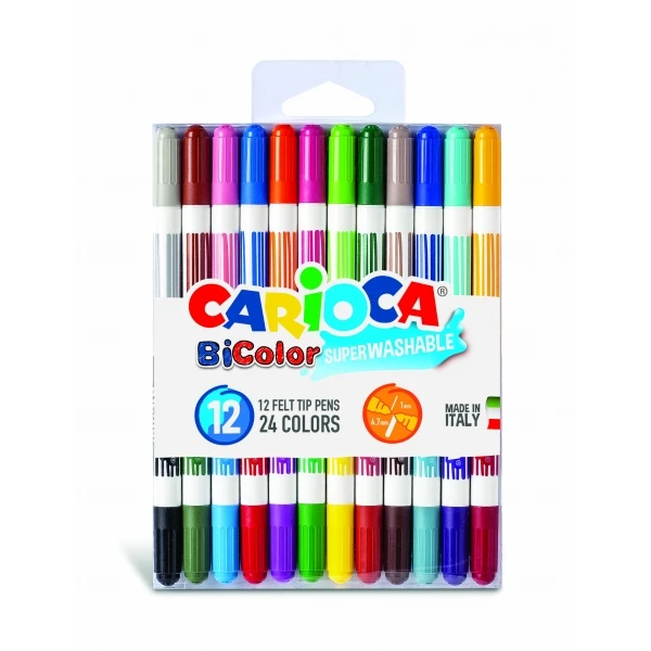 Thumbnail-Carioca Bicolor Pacote de 12 Marcadores – Duas Cores por Marcador – Tinta Superlavável – Ponta Cônica para Escrita Dupla – Várias Cores