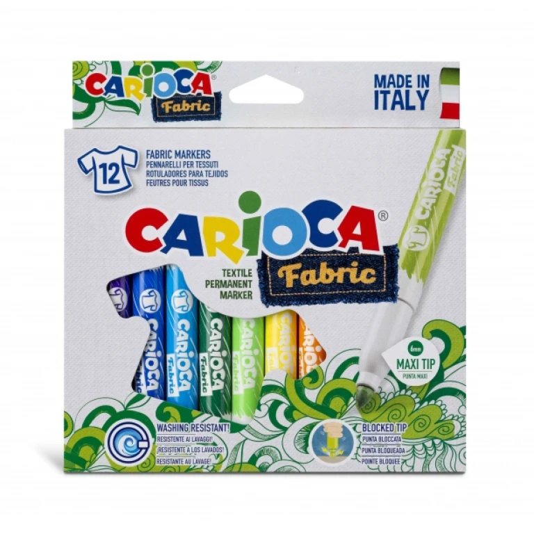 Thumbnail-Pacote de Tecido Carioca com 12 Marcadores para Tecidos – Ponta Maxi Ø 6mm – Tinta Especial para Tecidos – Cores Indeléveis – Passar para Maior Durabilidade e Brilho – Cores Diversas