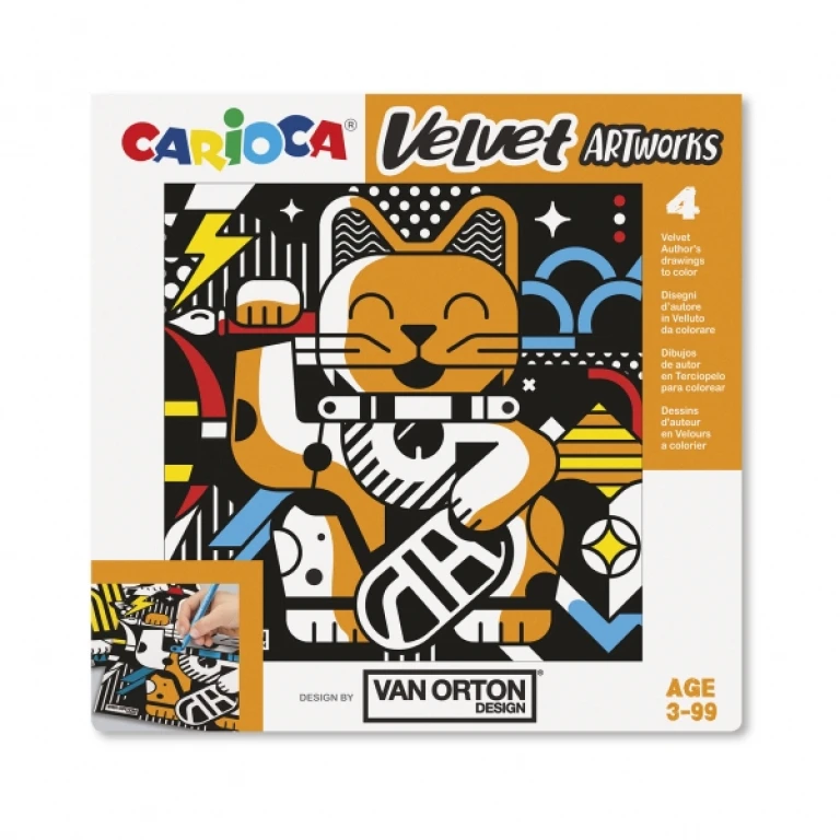 Thumbnail-Pack Veludo Carioca Van Orton Art Pacote com 4 Ilustrações em Veludo para Colorir – Textura Suave – Desenvolver Destreza e Criatividade – Colaboração com Van Orton Design – Várias Cores