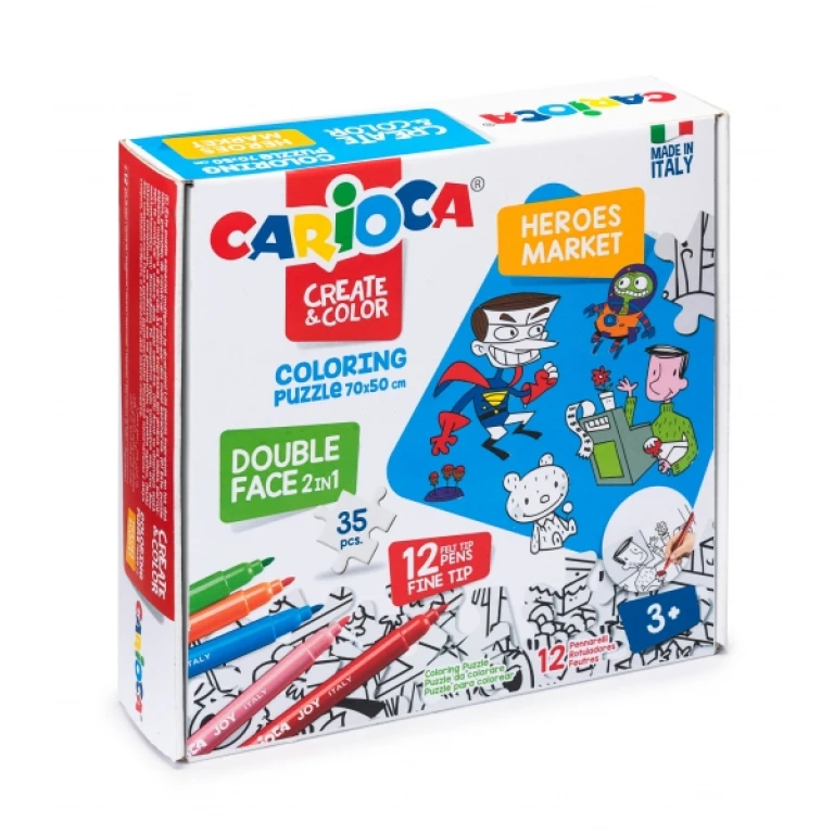 Thumbnail-Carioca Coloring Puzzle Super Heroes & Market Pacote com 35 Peças Dupla Face para Colorir – Inclui 12 Marcadores Superlaváveis – Papelão Duro e Cadarços Precisos para Fácil Montagem – Várias Cores