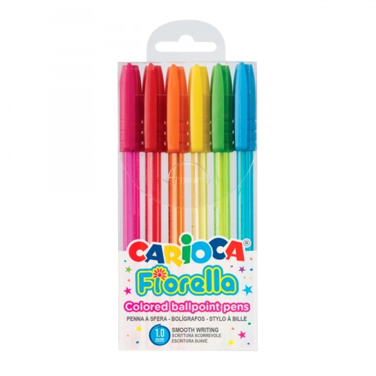 Thumbnail-Carioca Fiorella Pacote de 6 Canetas – Esferográfica – Corpo Transparente Fluo – Escrita Brilhante e Colorida – Várias Cores