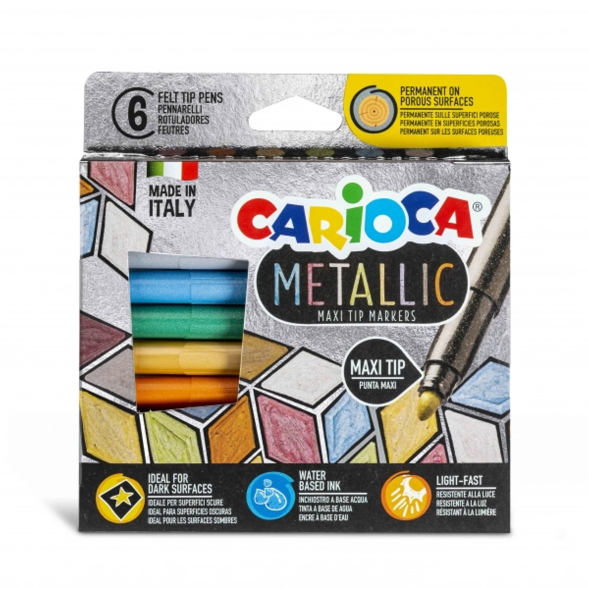 Thumbnail-Carioca Metallic Maxi Pack de 6 Marcadores – Maxi Tip Ø 6mm – Ideal para Superfícies Escuras – Cores Permanentes em Superfícies Porosas – Várias Cores