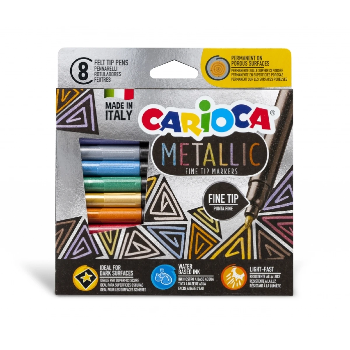 Thumbnail-Carioca Metallic Fine Pacote de 8 Marcadores Metálicos – Ponta Fina – Ideal para Superfícies Escuras – Cores Permanentes em Superfícies Porosas – Tinta à Base de Água – Várias Cores