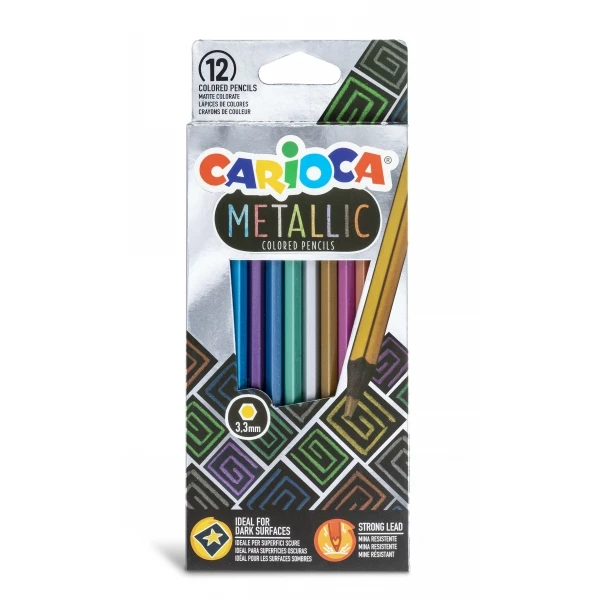 Thumbnail-Carioca Metallic Pacote de 12 Lápis Hexagonais Metálicos – Cores de Cobertura – Ideal para Superfícies Escuras – Chumbo Premium Ø 3,3mm Resistente a Quedas – Fácil de Afiar – Várias Cores