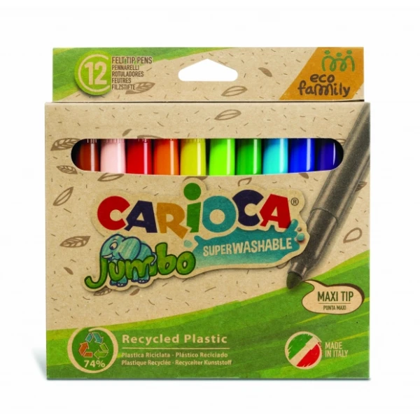 Thumbnail-Carioca Jumbo Eco Family Pacote com 12 Marcadores – Maxi Tip 6mm – Tinta Superlavável – Tampa Ventilada – Várias Cores