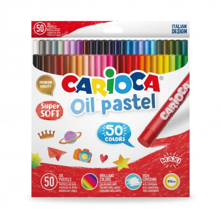 Thumbnail-Carioca Pacote de 50 Pastéis Óleo – Cores Brilhantes – Lavável – Resistente à Luz – Revestimento – Fácil de Misturar – Maxi Cuerpo Ø 10mm – Uso sobre Papel, Papelão, Tecido e Madeira – Cores Diversas