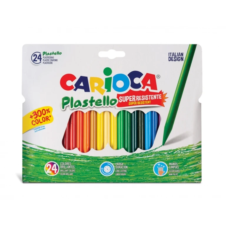 Thumbnail-Carioca Pacote de 24 Plastificantes Extra Clean – Não deixam cor nas mãos – Duram três vezes mais – Cores vivas e laváveis – Fácil de afiar – Várias cores