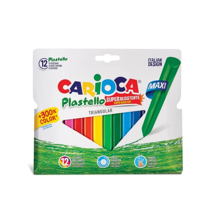 Thumbnail-Carioca Maxi Pacote de 12 Plasticeras Triangulares – Extra Limpa – Dura 3 Vezes Mais – Cores Brilhantes – Fácil de Afiar – Lavável – Várias Cores