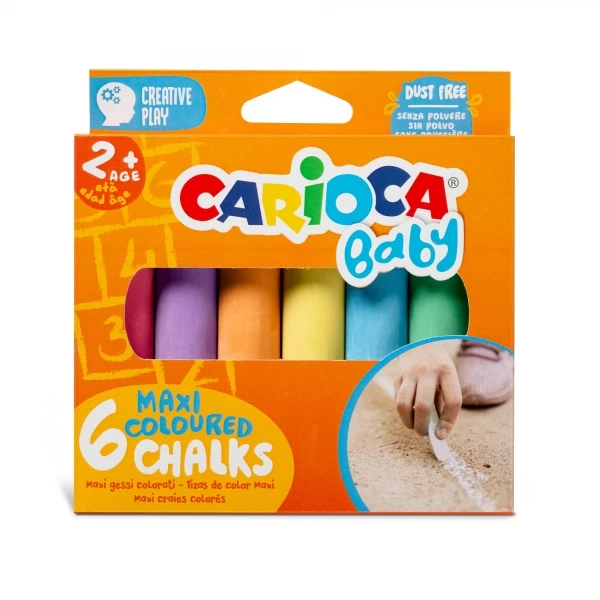 Thumbnail-Giz Carioca Maxi Multicolor Baby Pacote de 6 Giz – livre de poeira – Certificado a partir de 24 Meses – Cores Brilhantes – Lavável – Fácil de Apagar – Várias Cores