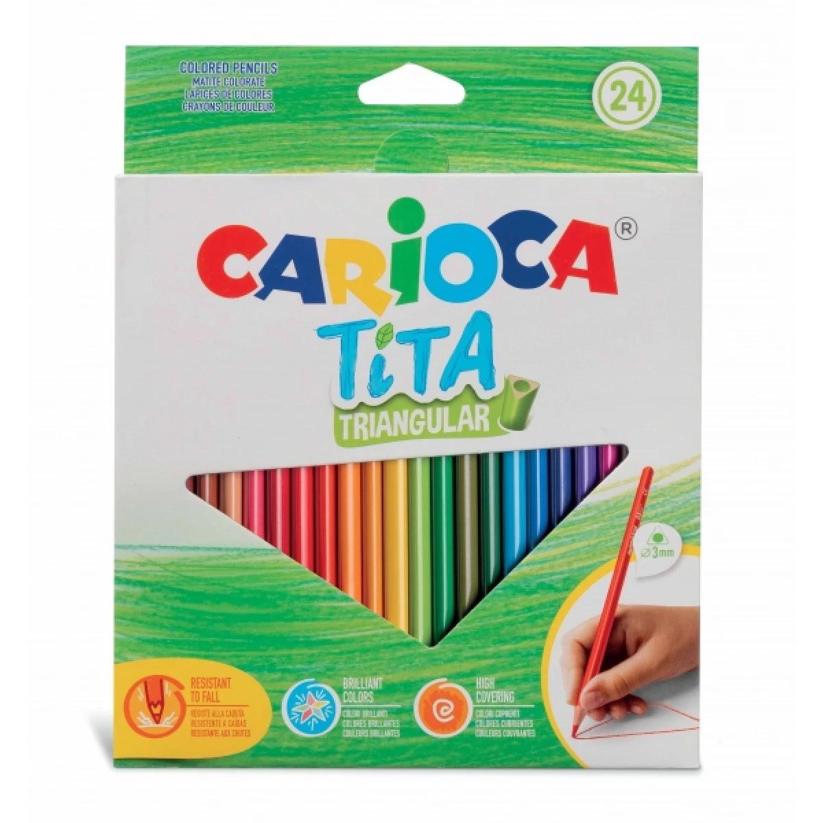 Thumbnail-Carioca Tita Pacote de 24 Lápis Triangulares – Corpo triangular – Cores brilhantes e laváveis – Escrita suave – Chumbo Ø 3mm Seguro e resistente – Não lasca se quebrado – Várias cores