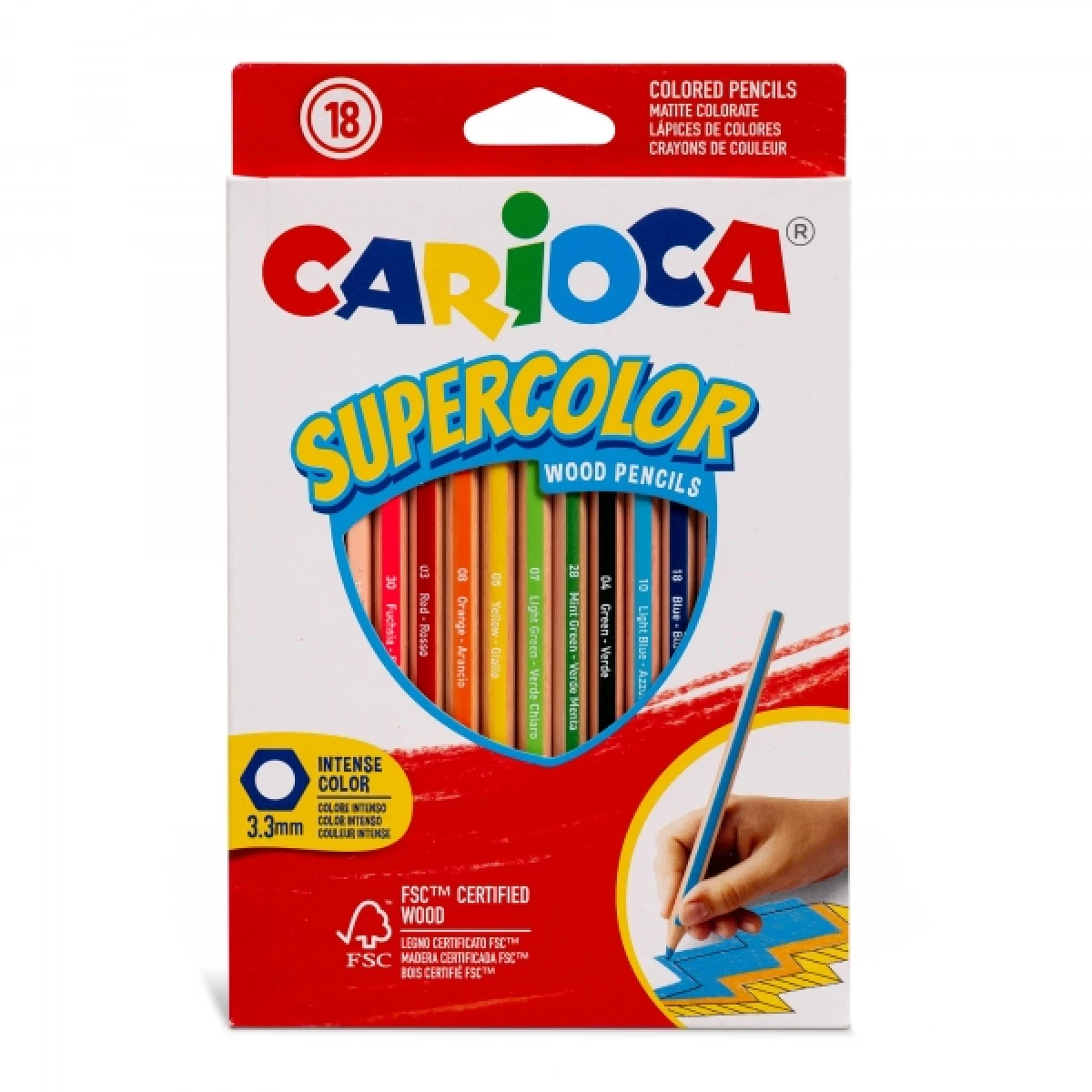 Thumbnail-Carioca Supercolor Pacote com 18 Lápis de Madeira – Corpo Hexagonal – Cores Intensas e Alta Opacidade – Espessura 3,3mm – Cores Diversas