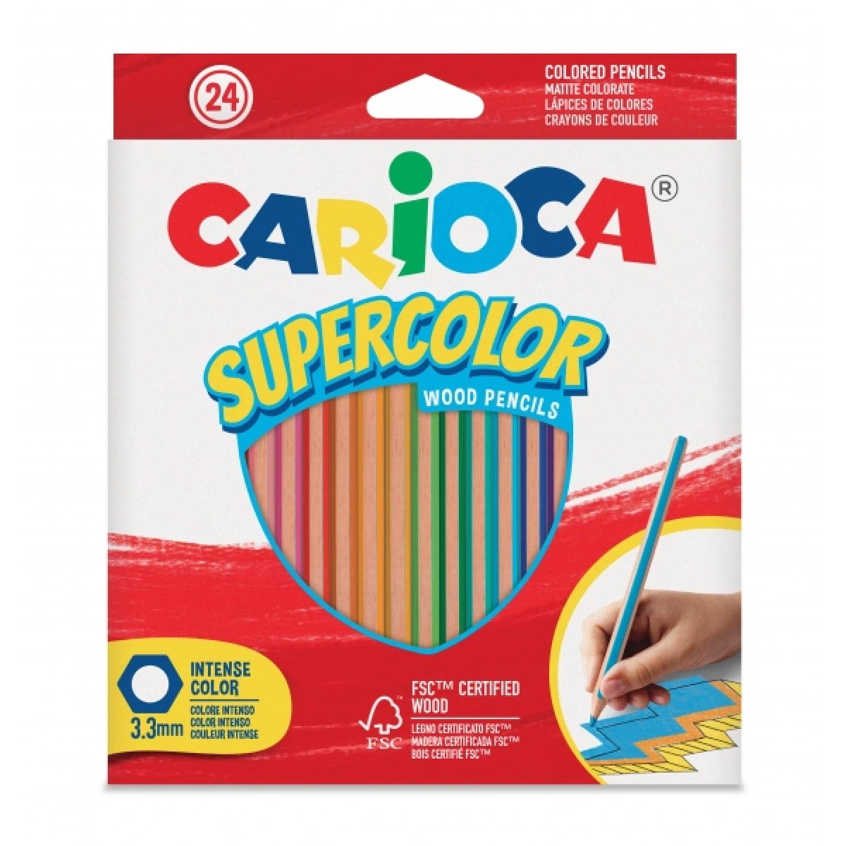 Thumbnail-Carioca Supercolor Pacote com 24 Lápis de Madeira – Corpo Hexagonal – Cores Intensas e Alta Opacidade – Espessura 3,3mm – Cores Diversas