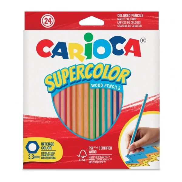 Thumbnail-Carioca Supercolor Pacote com 24 Lápis de Madeira – Corpo Hexagonal – Cores Intensas e Alta Opacidade – Espessura 3,3mm – Cores Diversas