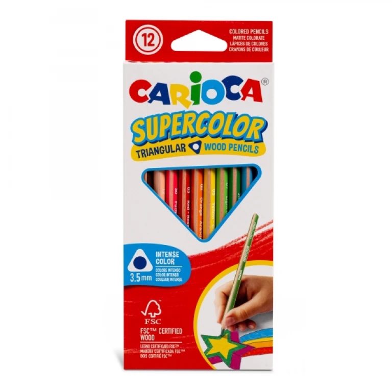 Thumbnail-Carioca Supercolor Pacote com 12 Lápis de Madeira – Corpo Triangular – Cores Intensas e Alta Opacidade – Espessura 3,5mm – Várias Cores