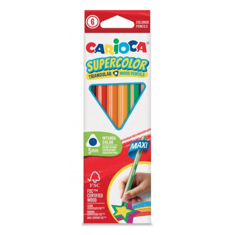 Thumbnail-Carioca Supercolor Pacote de 6 Lápis de Madeira – Corpo Maxi Triangular – Cores Intensas e Ótima Opacidade – Lápis Grosso Ø 5mm – Várias Cores