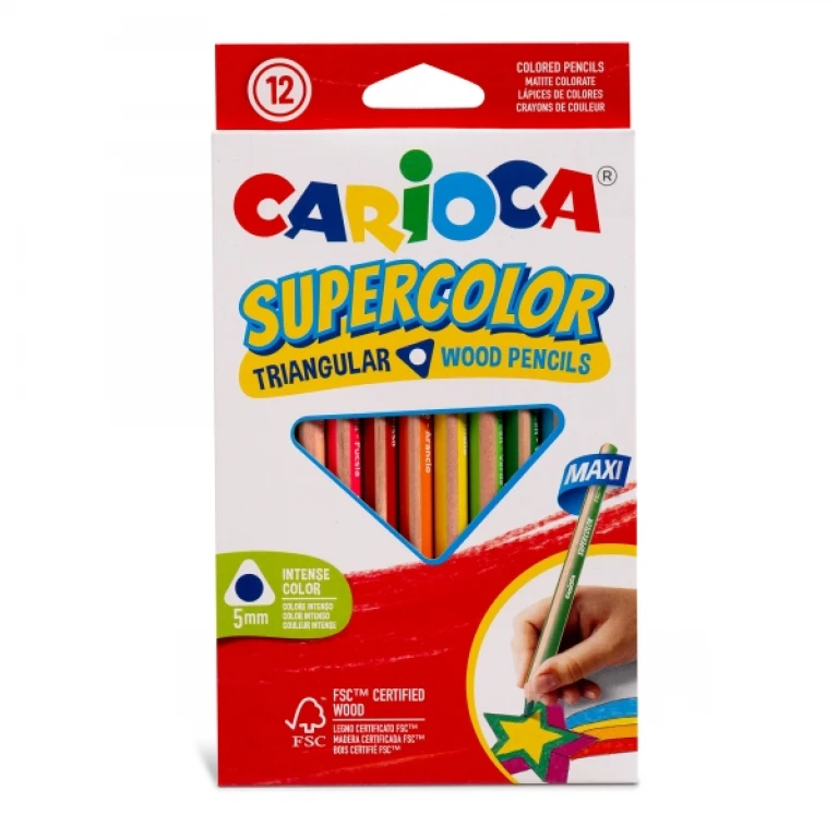 Thumbnail-Carioca Supercolor Pacote de 12 Lápis de Madeira – Corpo Maxi Triangular – Cores Intensas e Ótima Opacidade – Lápis Grosso Ø 5mm – Várias Cores