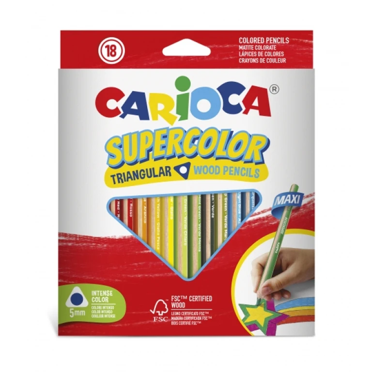 Thumbnail-Carioca Supercolor Pacote com 18 Lápis de Madeira – Corpo Maxi Triangular – Cores Intensas e Ótima Opacidade – Lápis Grosso Ø 5mm – Várias Cores