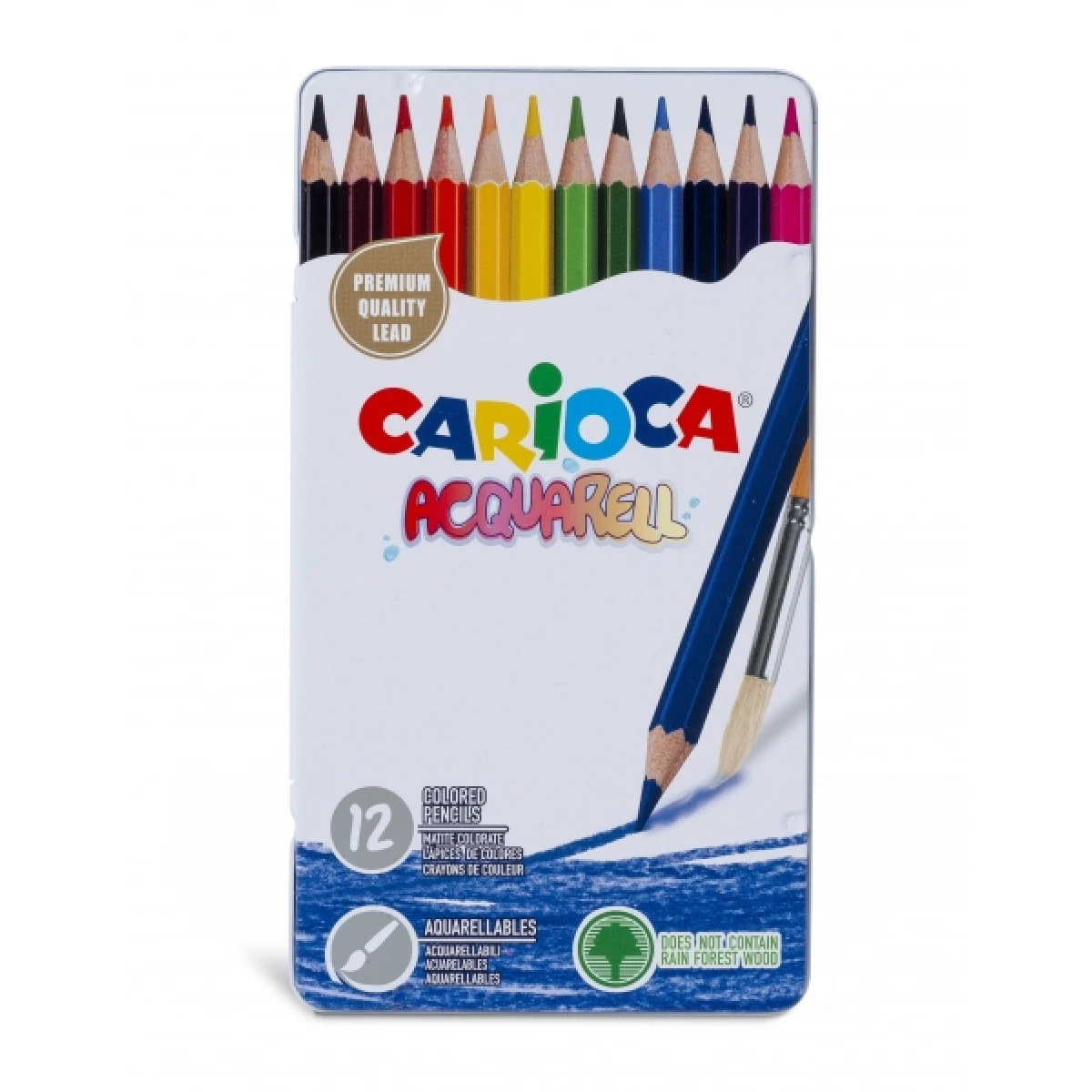 Thumbnail-Carioca Acquarell Pacote de 12 Lápis Aquarela – Caixa de Metal – Efeito Aquarela com Água e Pincel – Cores Intensas e Brilhantes – Escrita Suave – Chumbo Ø 3,3mm – Cores Diversas