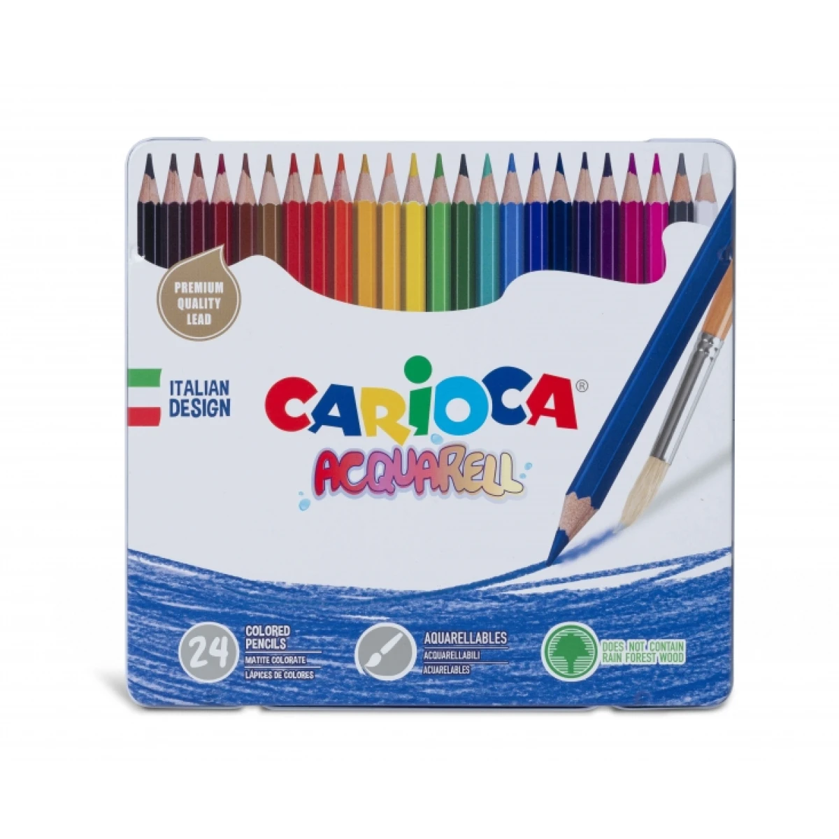 Thumbnail-Carioca Acquarell Pacote de 24 Lápis Aquarela – Caixa de Metal – Efeito Aquarela com Água e Pincel – Cores Intensas e Brilhantes – Escrita Suave – Chumbo Ø 3,3mm – Cores Diversas