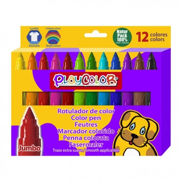 Thumbnail-Pacote básico PlayColor Jumbo de 12 marcadores com ponta grossa extra macia – confiável e seguro – ponta bloqueada – tampa ventilada – lavável – cores sortidas