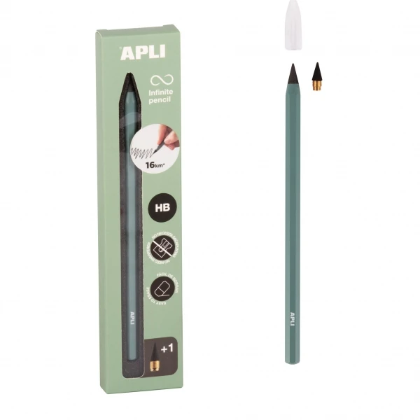 Thumbnail-Apli Infinite Pencil Pack de Lapiz Infinito HB + Mina de Reposição + Tampa Protetora – Para Escrever até 16km – Cor Verde