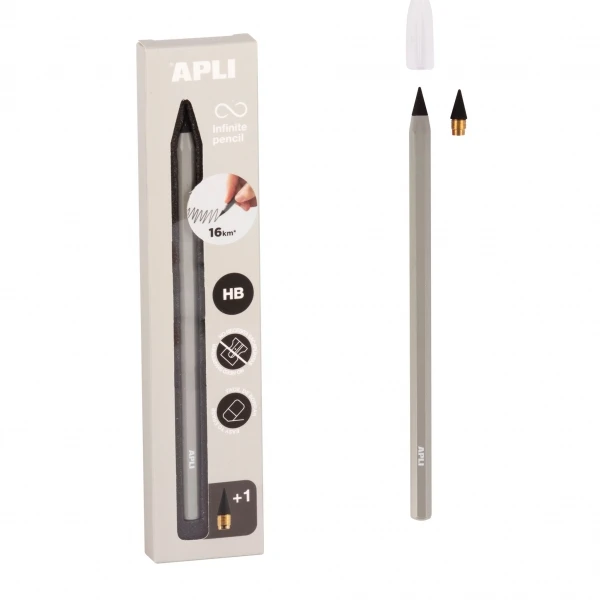 Thumbnail-Apli Infinite Pencil Pack de Lapiz Infinito HB + Mina de Reposição + Tampa Protetora – Para Escrever até 16km – Cor Cinza