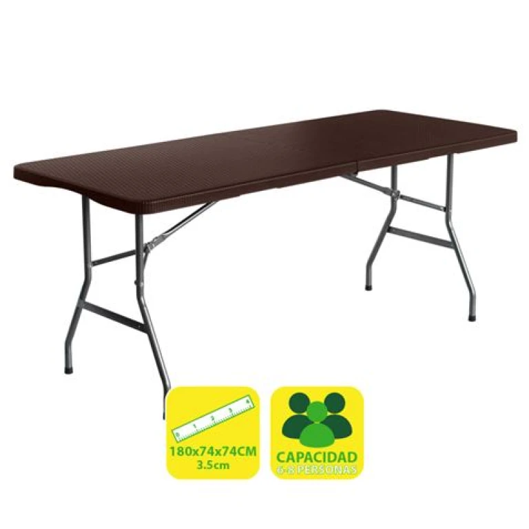 Thumbnail-Mesa de resina dobrável com efeito rattan Sungarden 180x74x74cm 3,5cm – Cor Marrom