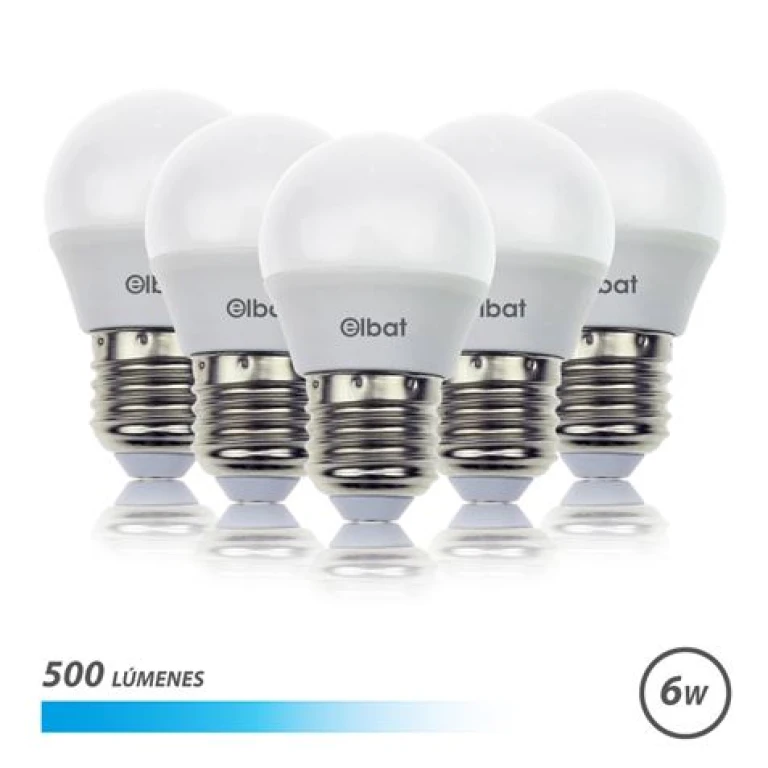 Thumbnail-Elbat Pack 5 Lâmpadas LED G45 – 6W – 500Lm – E27 – Luz Fria – Cor Branca