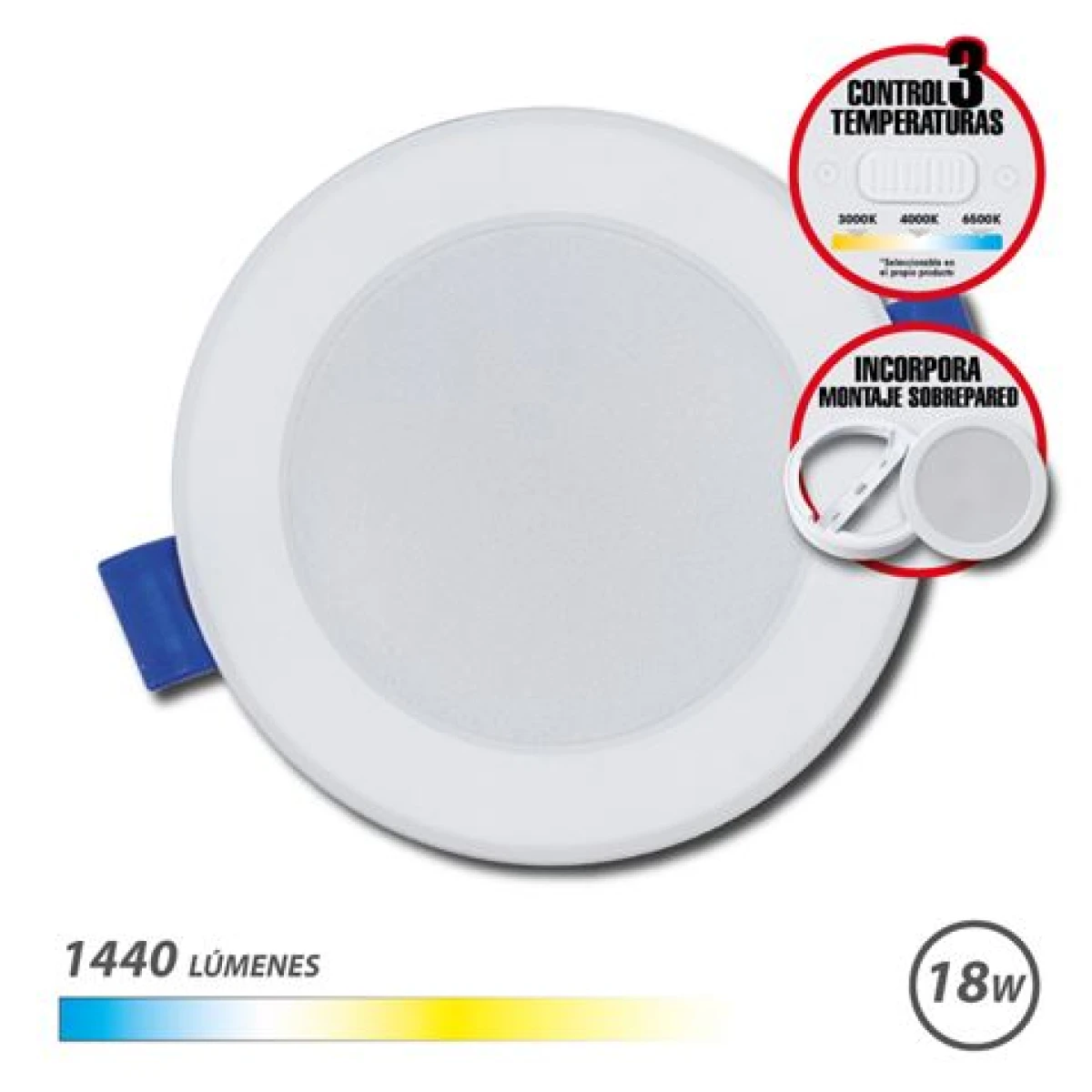 Thumbnail-Downlight Circular Elbat 18W – 1440Lm – Seletor 3 Temperaturas+Montagem Parede – Cor Branco